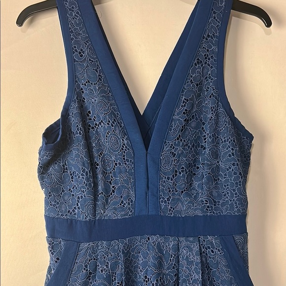FREE PEOPLE Lovely In Lace Black Mini Dress Blue Pockets Zip Size Small Petite - Picture 5 of 9